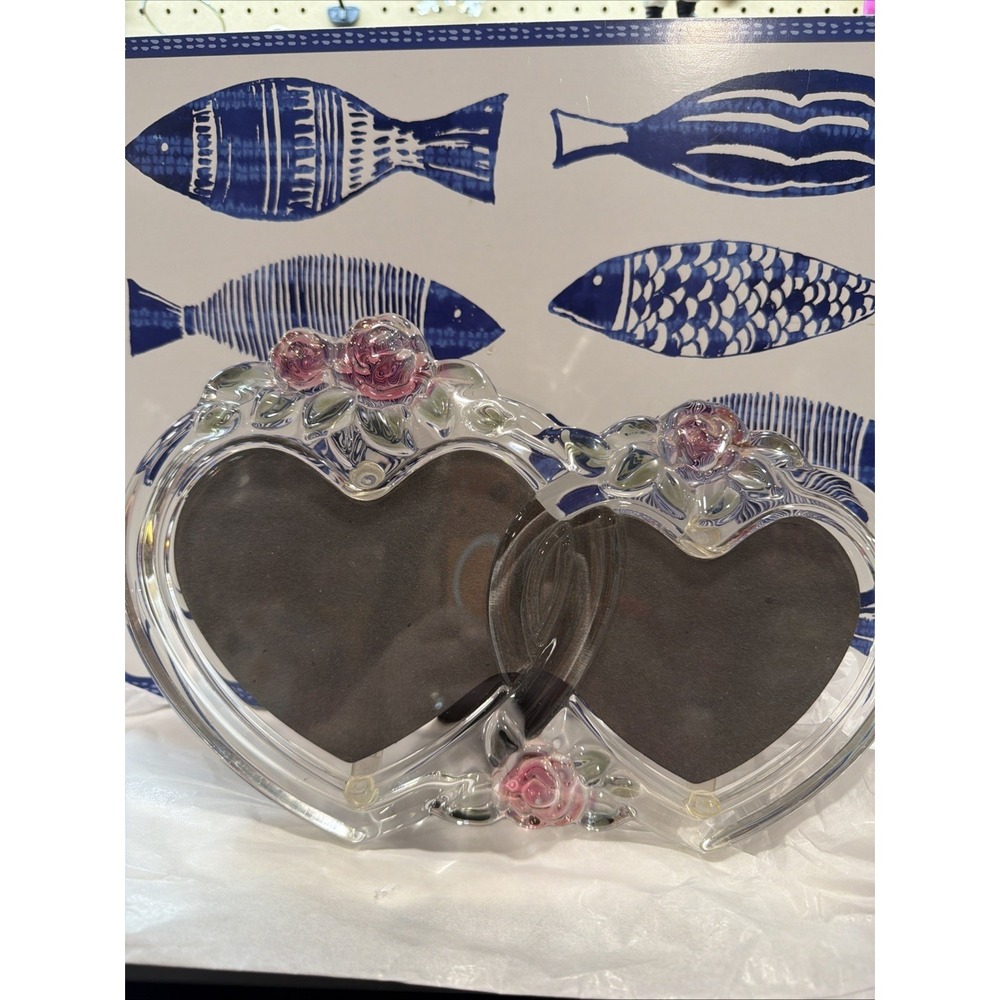 Vintage Mikasa Rosemont Double Heart Glass Picture Frame.
